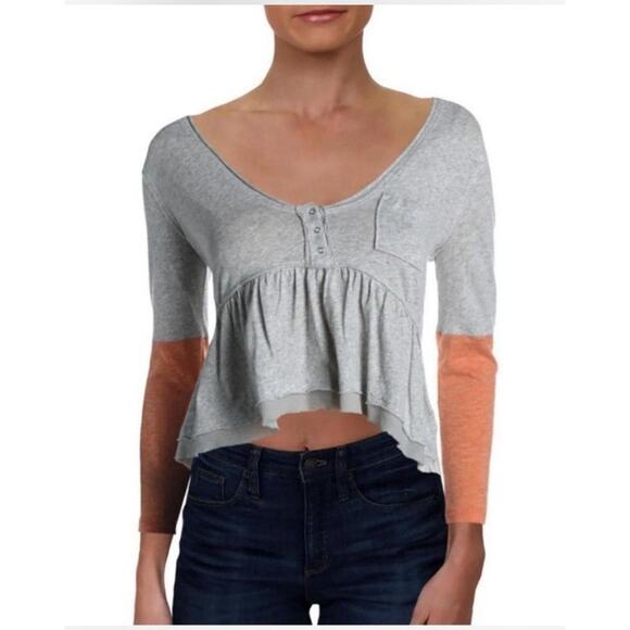 Free People Heart of Mine Cotton Peplum Top Grey and Peach Size Small - Picture 1 of 6